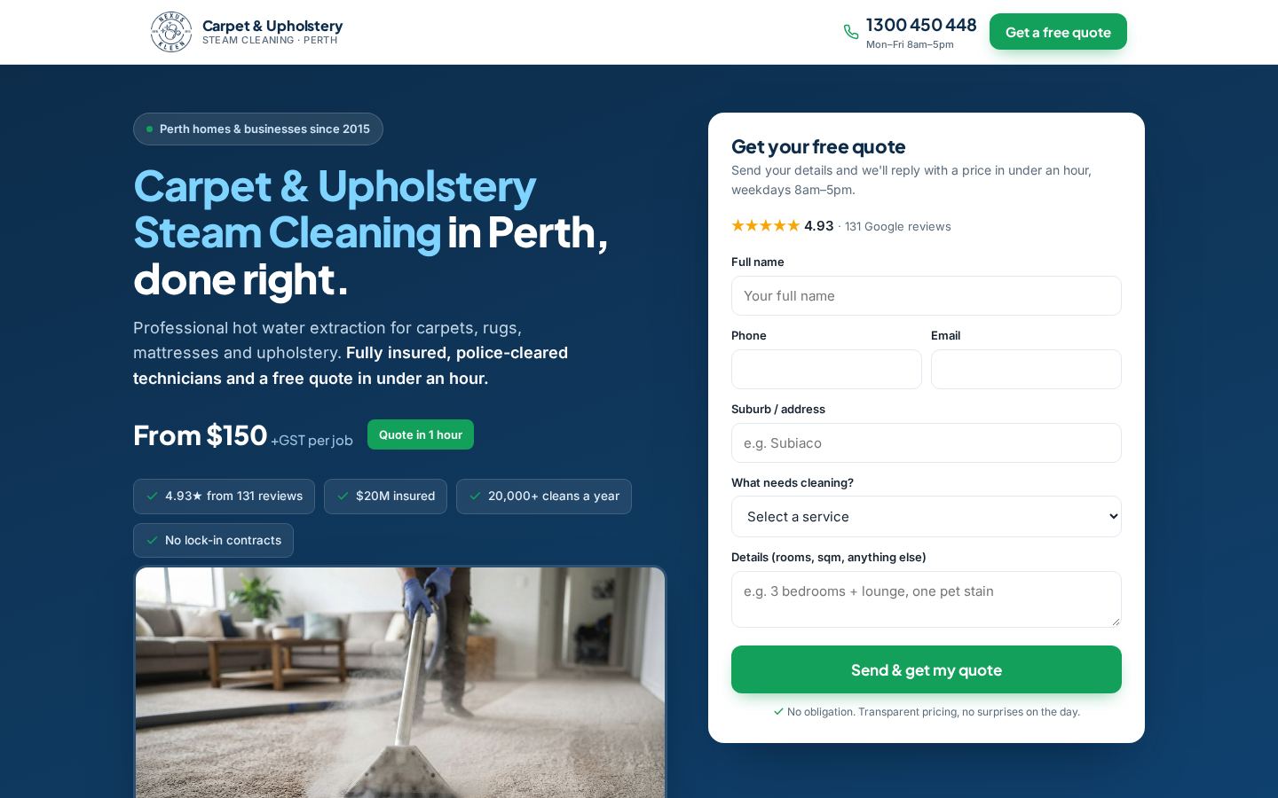 Homepage of nexuscarpetcleaning.com.au on desktop