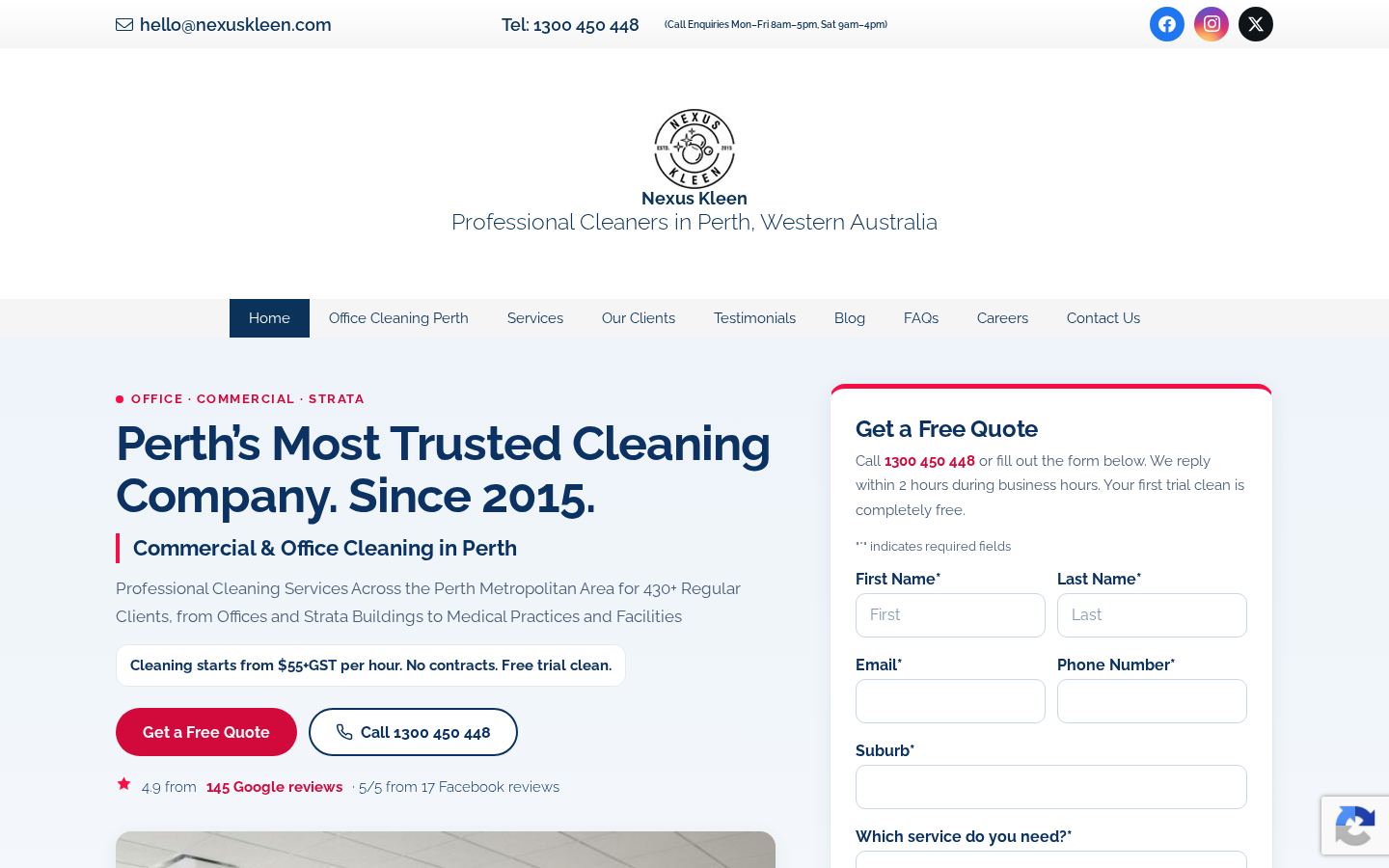 Homepage of nexuskleen.com.au on desktop