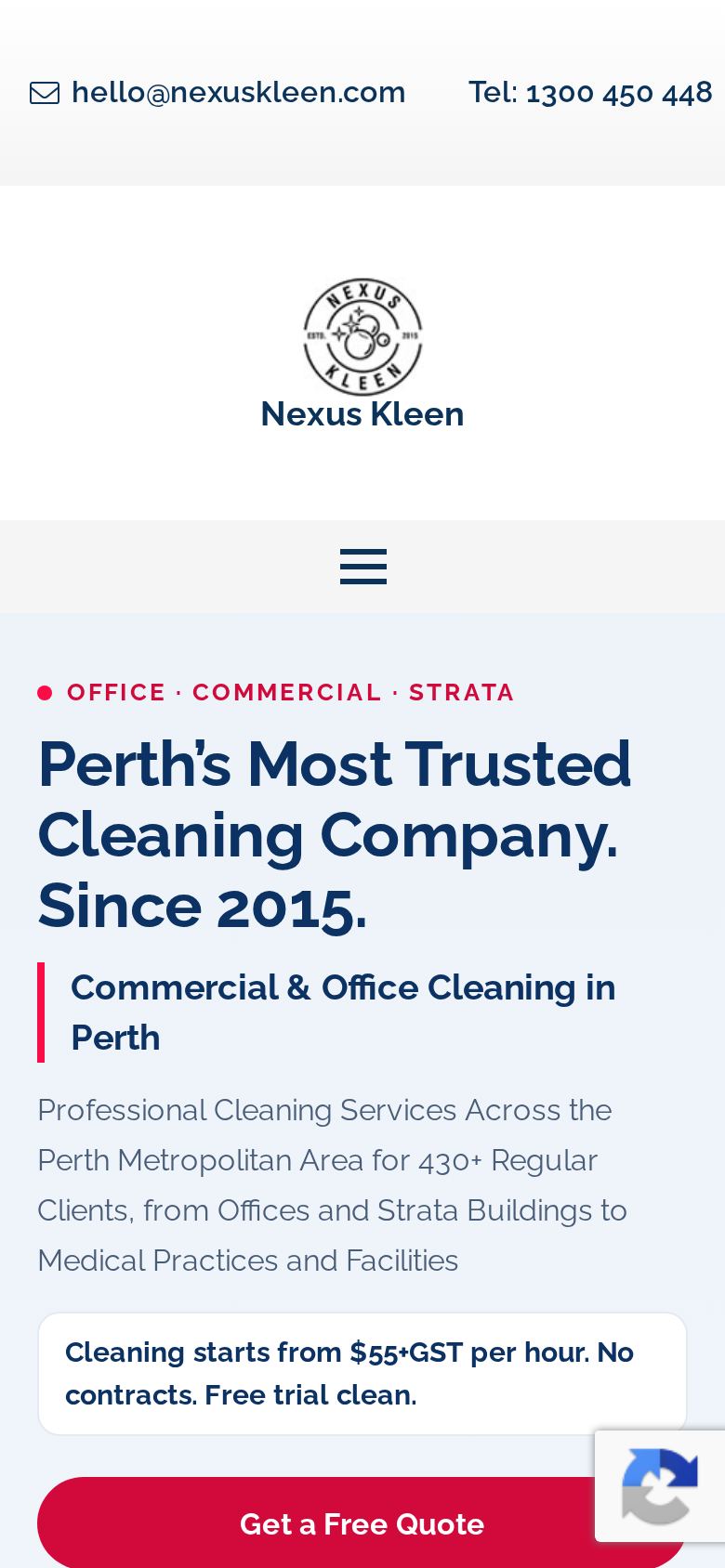 Homepage of nexuskleen.com.au on mobile